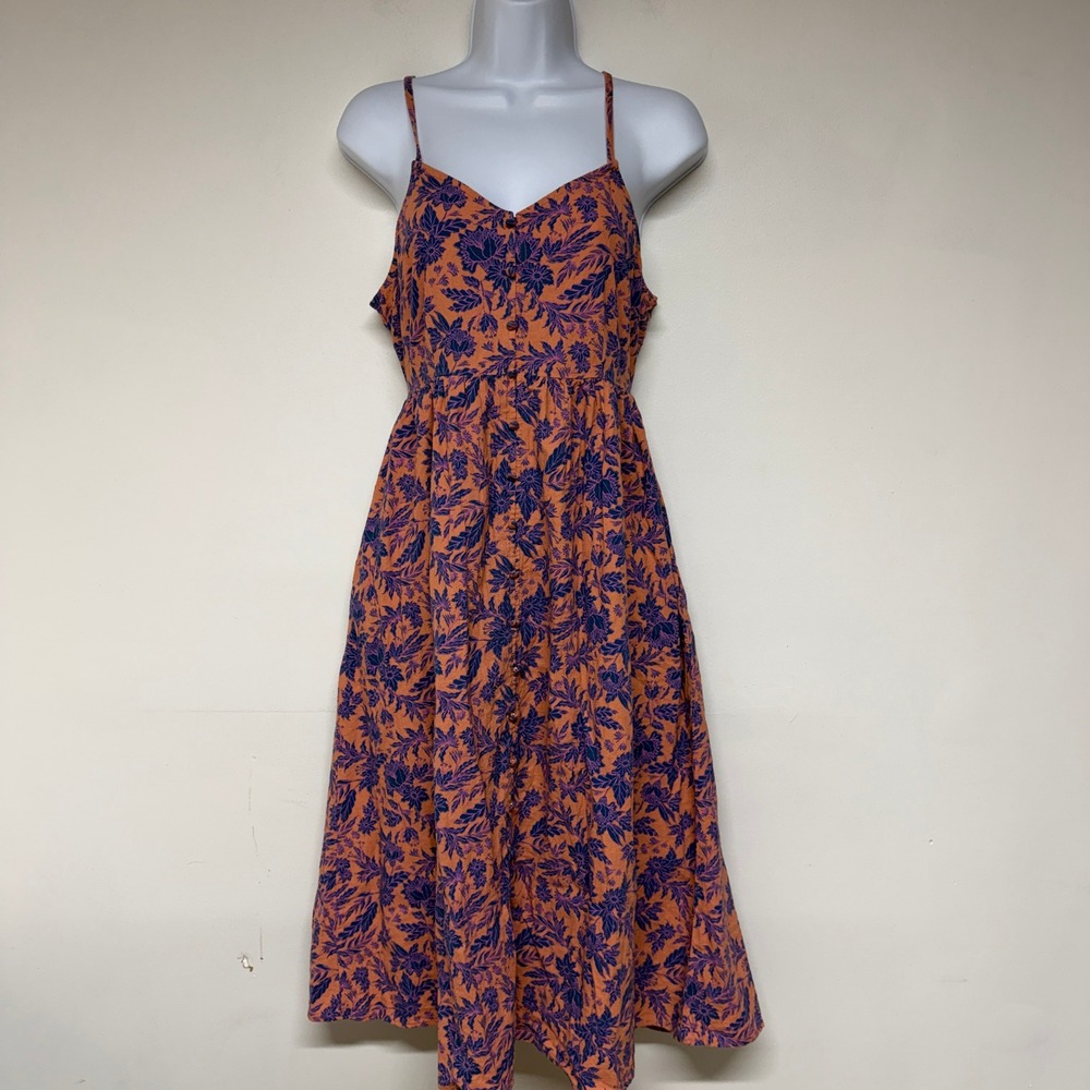 Universal Thread Women Floral Midi Dress Cutout Back Size L Boho 100% Cotton